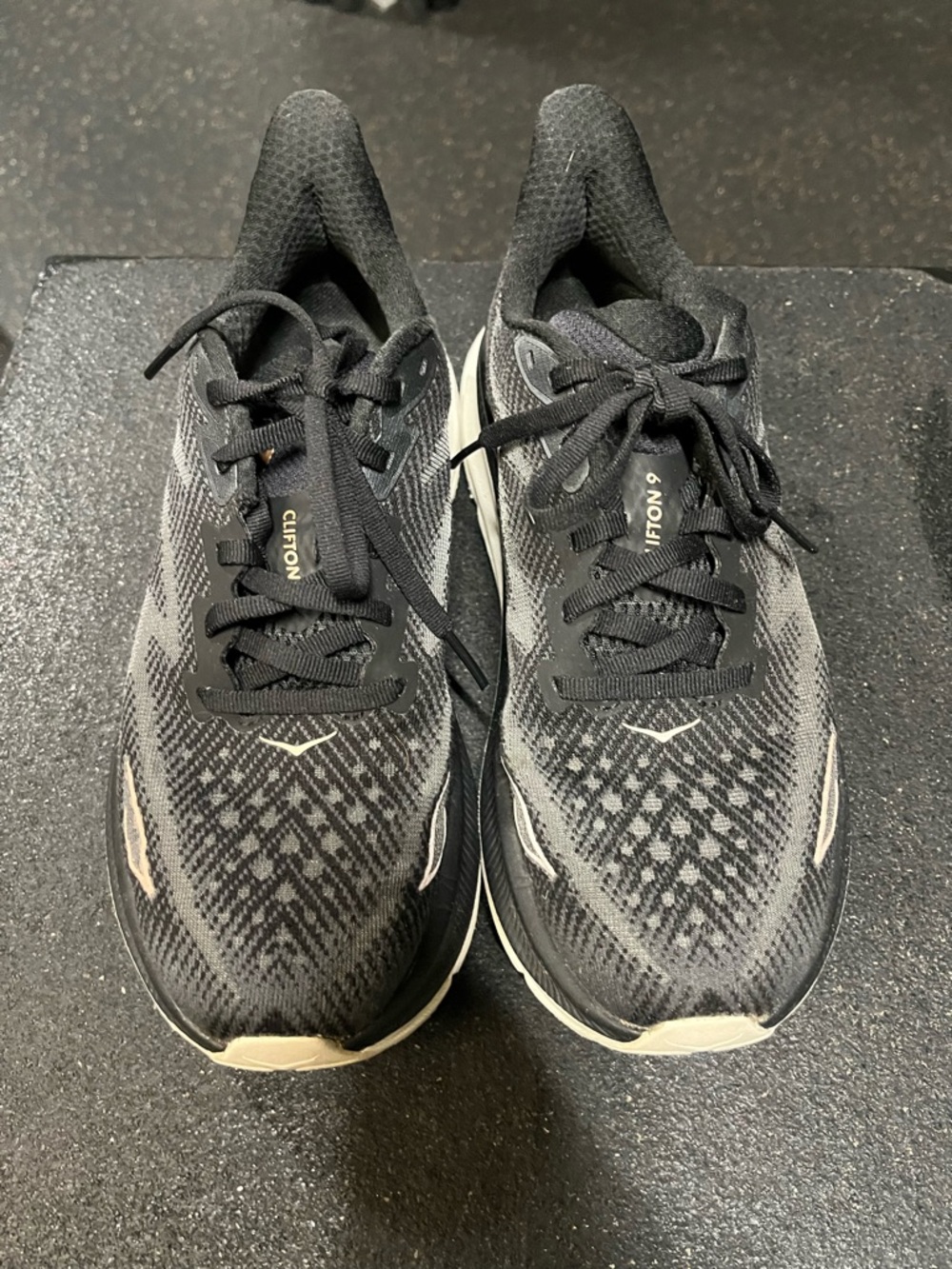 Hoka Black and Cream Clifton 9  Women’s  Athletic Running Shoes